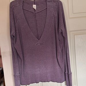 We The Free Deep V Ribbed Long Sleeve Top - Mauve Purple